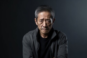 Charcoal background sad Asian man. Portrait of older mid-aged person beautiful bad mood expression boy Isolated on Background depression anxiety