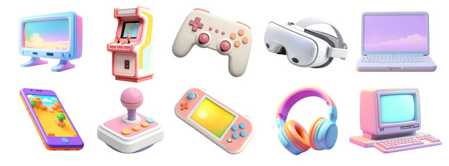 3d gaming png element set on transparent background