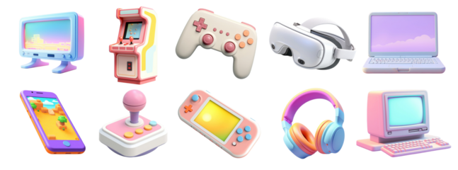 3d gaming png element set on transparent background