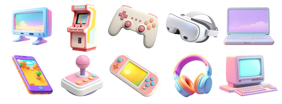 3d gaming png element set on transparent background