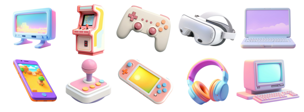 3d gaming png element set on transparent background - Powered by Adobe