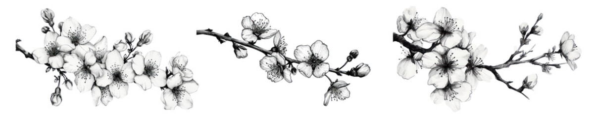Obraz premium cherry blossom flowers png element set on transparent background