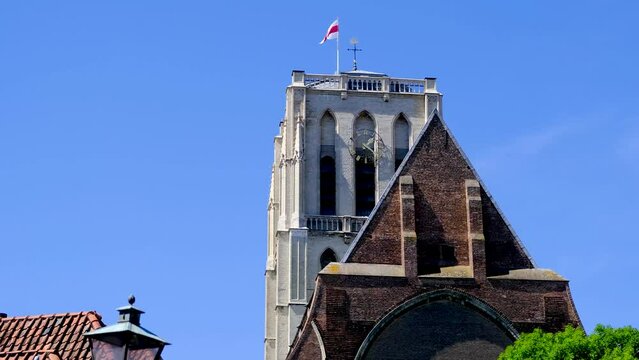 Low angle view of the St. Catharijnekerk, St Catherine Church in the fortified city of Brielle, Netherlands.