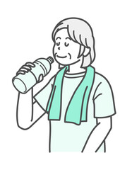 水分補給するシニア女性のイラスト
