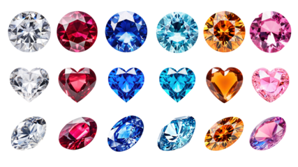 Color gem stone png element set on transparent background