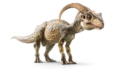 Parasaurolophus, dinosaur from Late Cretaceous, isolated on white background. Generative Ai