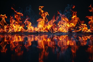 Flames burning on ground with black background