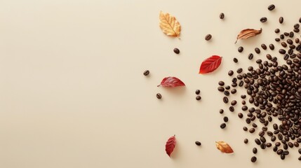 Coffee Beans and Leaves on White Surface