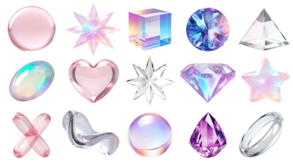 Abstract shape crystal png element set on transparent background