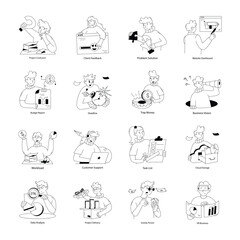 Set of Project Handling Doodle Mini Illustrations

