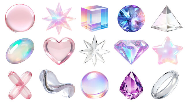 Abstract shape crystal png element set on transparent background