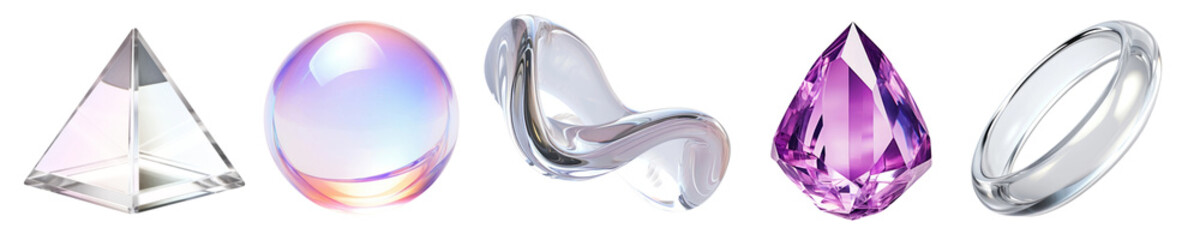 Abstract shape crystal png element set on transparent background