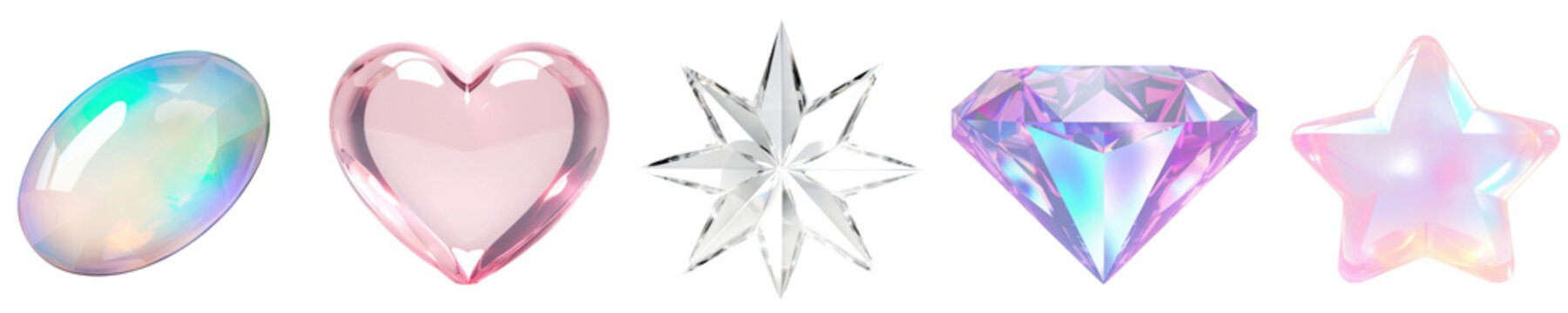 Abstract shape crystal png element set on transparent background