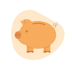 Gold piggy bank. Saving money concept. Accumulation money with a toy piggy bank