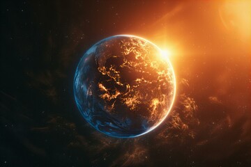 Obraz premium Planet with bright sun in background