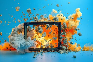 TV that exploded on a colorful background
