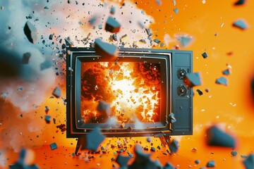 TV that exploded on a colorful background