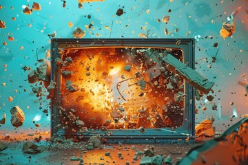 TV that exploded on a colorful background