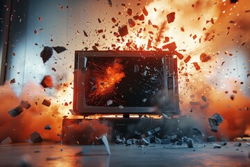 TV that exploded on a colorful background