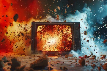 TV that exploded on a colorful background