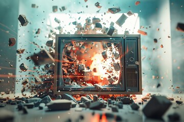 TV that exploded on a colorful background