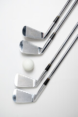 Closeup view set of the golf club with the ball