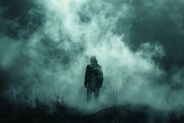 Man in fog with hood