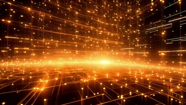 Abstract digital data stream visual. High-speed light particles. Cybersecurity and technology concept.4k JD