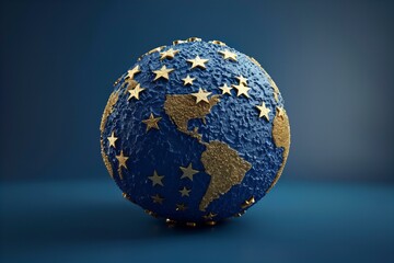 Blue and gold globe with stars on it