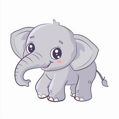 Cute cartoon baby elephant with big ears and a happy expression, isolated on a white background, perfect for children's illustrations.