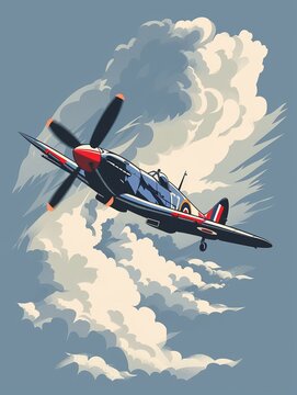 illustration of a world war II spitfire war airplane  flying