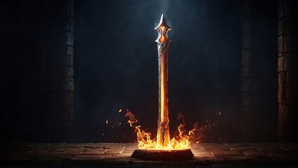 Legendary sword, flaming sword, fantasy world, RPG world