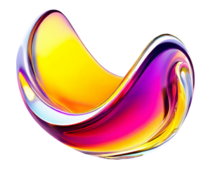 Abstract liquid glass shape with colorful reflections. Ribbon of curved water with glossy color wavy fluid motion. Chromatic dispersion flying and thin film spectral effect.
