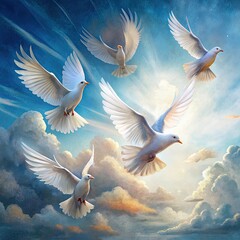 Obraz premium a group of doves flying in the sky