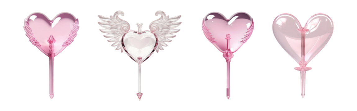 Heart shape crystal png element set on transparent background