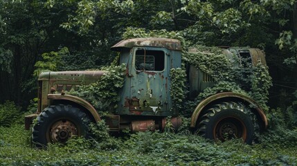 Naklejka premium A rusty old truck is parked in a field