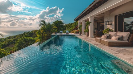 Large Swimming Pool Next to Lush Green Hillside