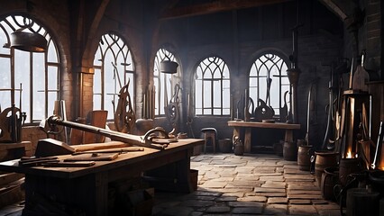 Obraz premium ฺBlacksmith's room for forging weapons and armor in a fantasy world.