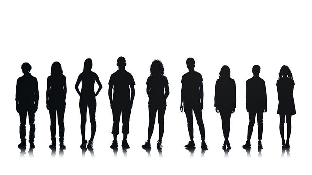 silhouette group of people isolated on white background
