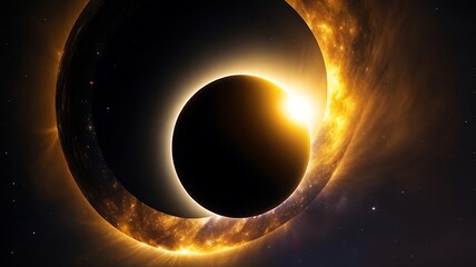 Abstract background of yellow star field with solar eclipse.