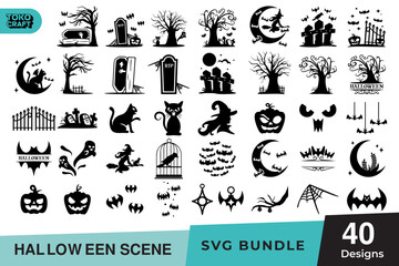 Set of Halloween Scene Silhouettes SVG Design
