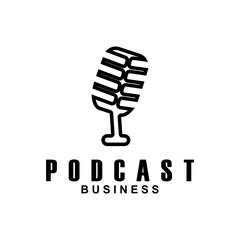 Podcast with microphone. Unique business podcast logo emblem design template.