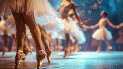 Close-up of a ballet performance, capturing the elegance and precision of the dancers on stage