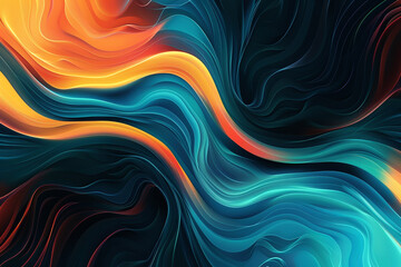 Fototapeta premium Vibrant rainbow, orange blue teal white psychedelic gradient color wave on black background, music cover dance party poster design Retro Colors from the 1970s 1980s 