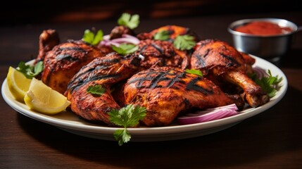 Plate of tender and flavorful tandoori chicken