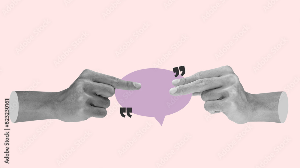 Poster a human hand holding a speech bubble