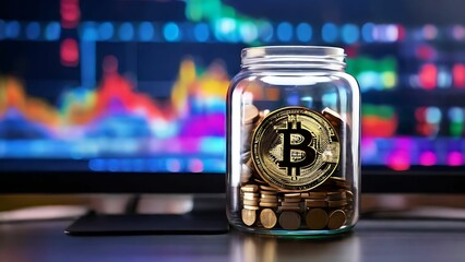 Glass jar with bitcoin