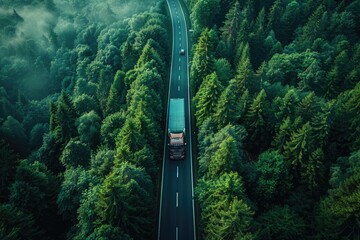 Fototapeta premium Overlooking the truck driving on the highway