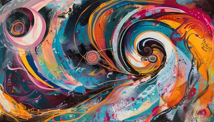 Dynamic Abstract Composition with Vivid Swirls and Energetic Colors