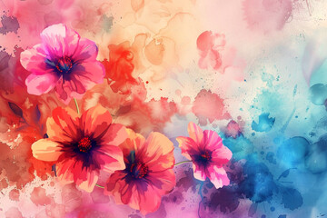 Vibrant Watercolor Floral Design with Color Splashes Background 